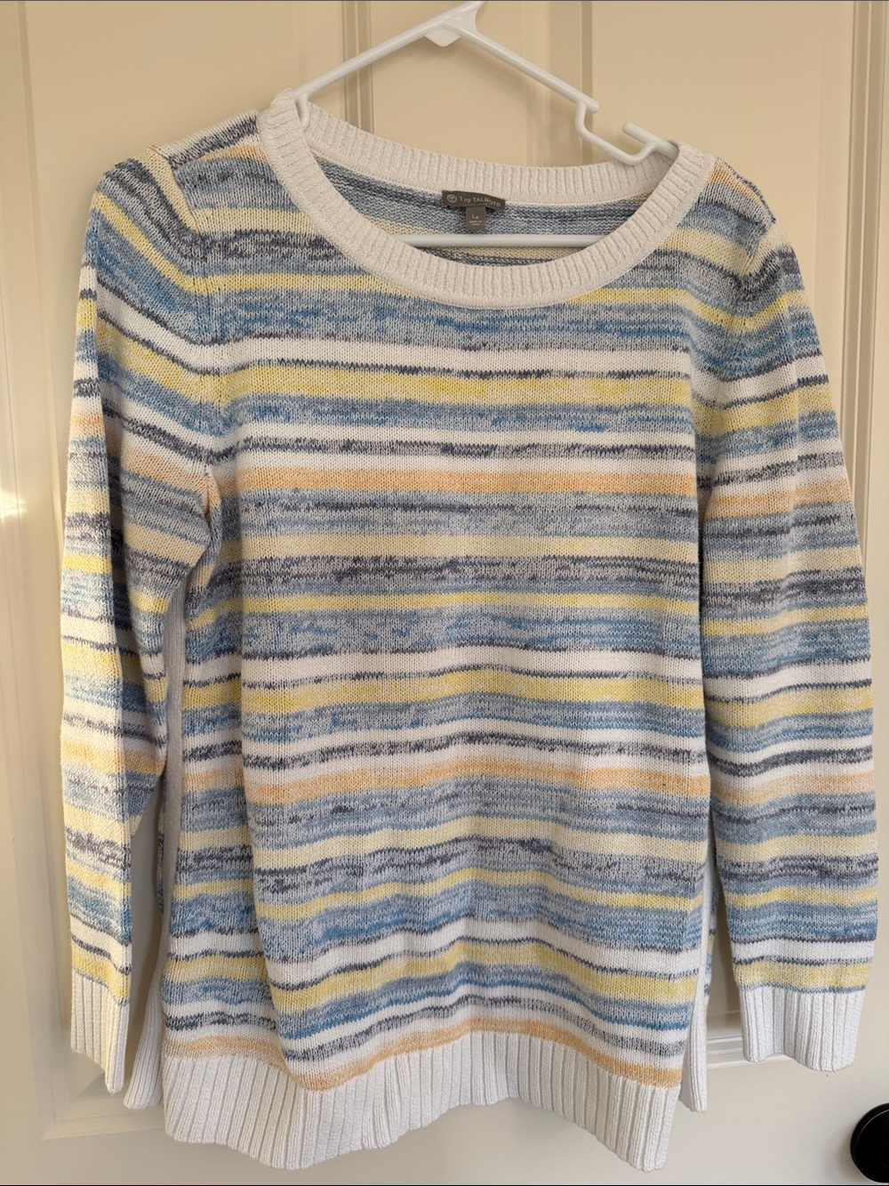 Talbots Striped Scoopneck Sweater in Blue, Yellow, and Cream